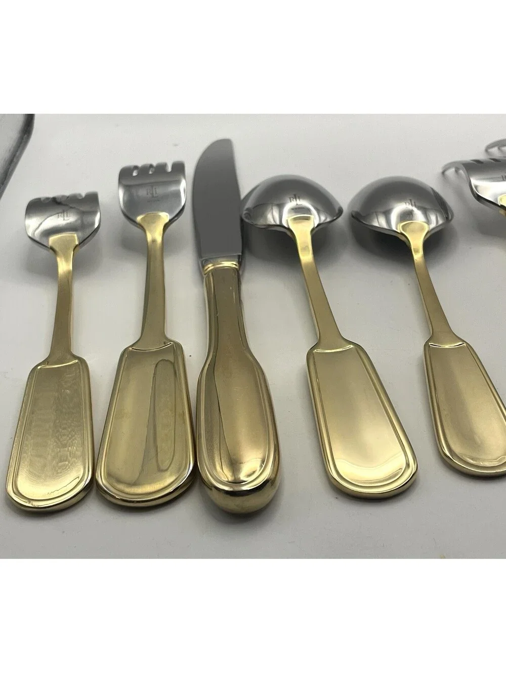 (4) Ralph Lauren PELHAM GOLD Stainless China 5pc Place Setting 20pcs